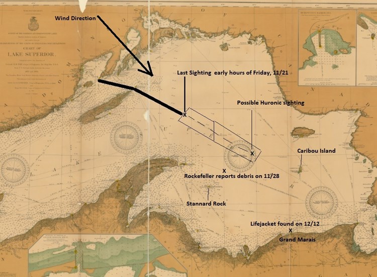 Bannockburn map. From Shipwrecks of the Great Lakes: The Ghost Ship S.S. Bannockburn